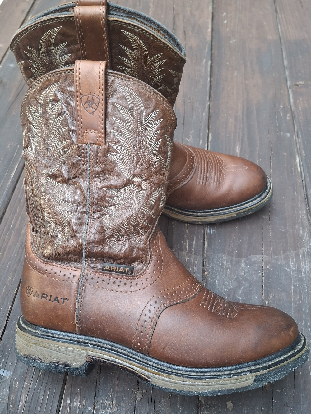 Ariat Workhog Brown Leather Western Work Boots 7.5EE